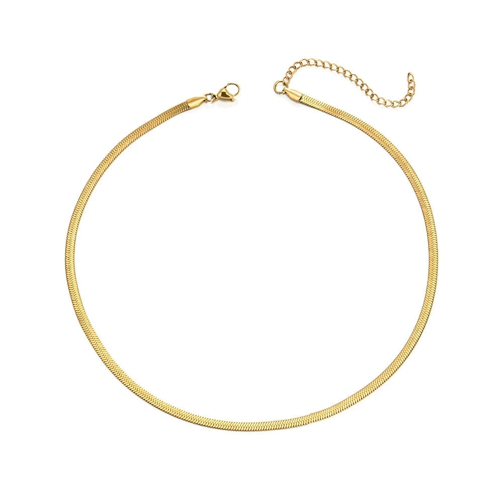 Gold Color Stainless Steel Necklaces For Unisex Waterproof Filmy Snake Chain Herringbone Choker Men Necklace Women Jewelry Gift