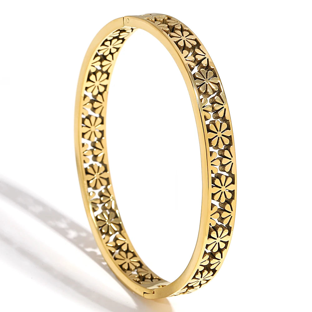Nazakat Floral Rhinestone Cuff Bangle – Waterproof Stainless Steel Bracelet
