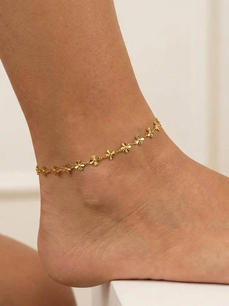 18K Gold Plated Anklet, Stainless Steel Lucky Foot Chain, Minimalist Ankle Bracelet for Women Beach Jewelry