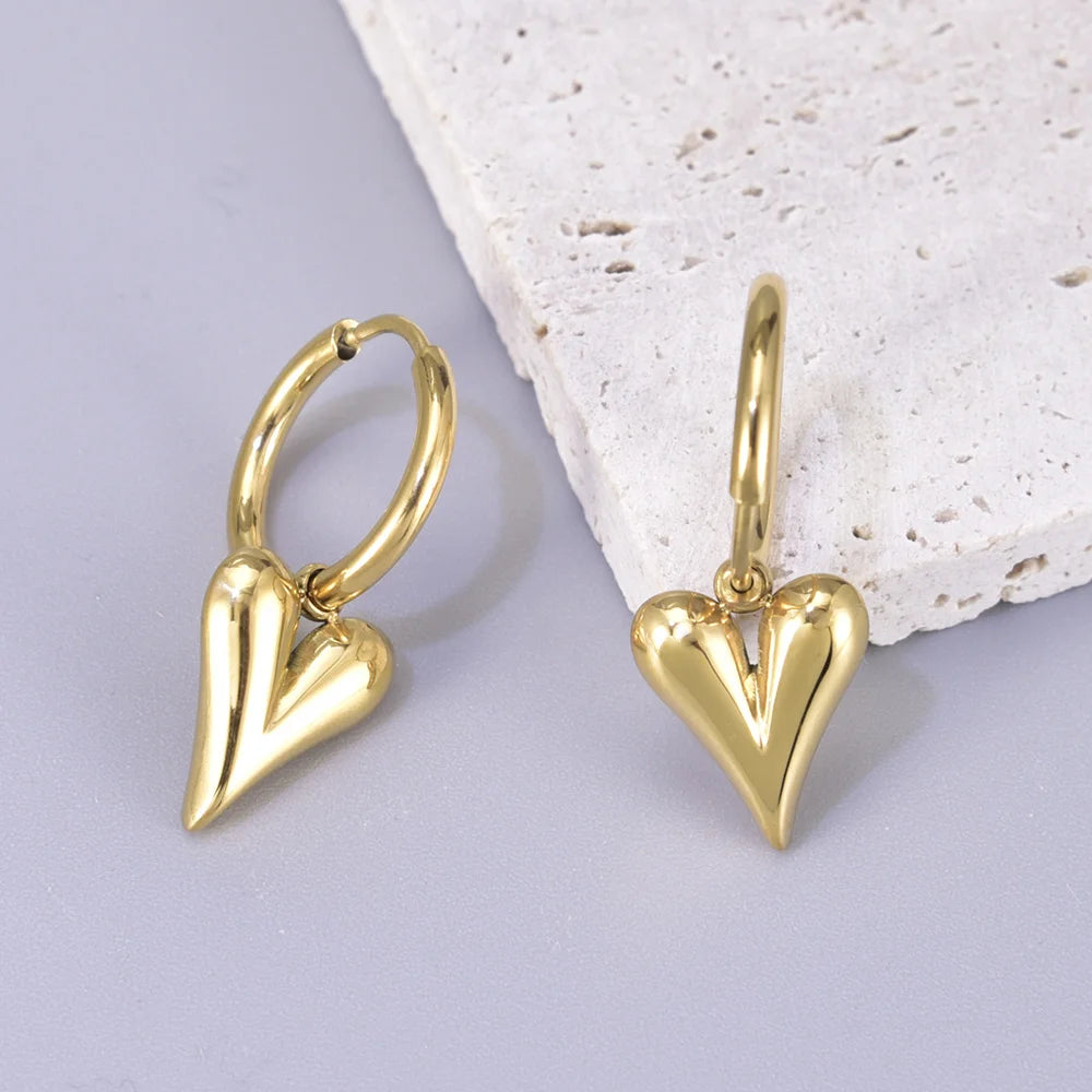 Nazakat Gold Heart Hoop Earrings – Stainless Steel Detachable Charm Earrings for Women
