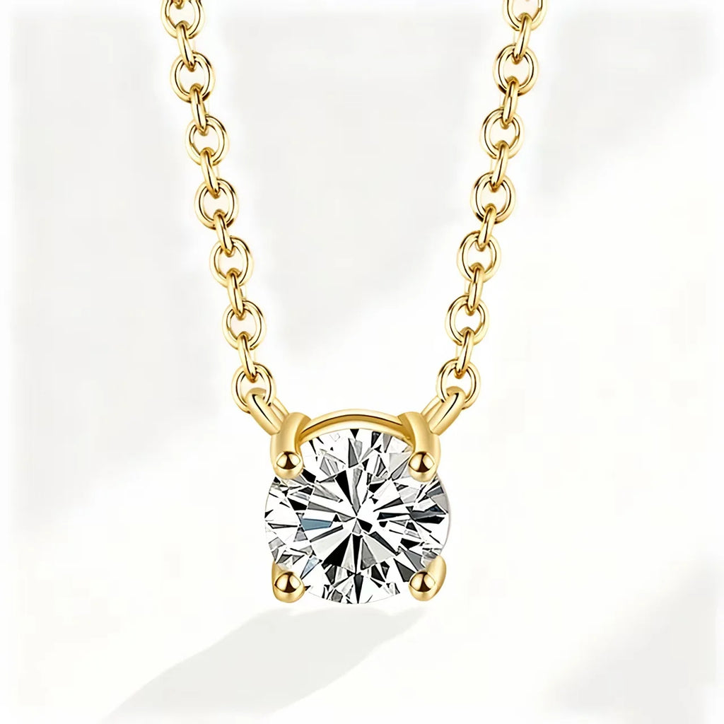 925 Sterling Silver 18K Gold-Plated Necklace Versatile Single Shiny Zircon Clavicle Chain Women's Wedding Jewelry