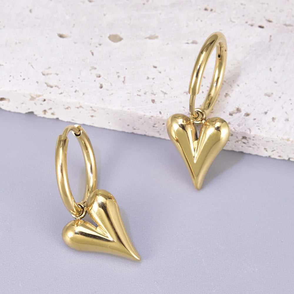 Nazakat Gold Heart Hoop Earrings – Stainless Steel Detachable Charm Earrings for Women