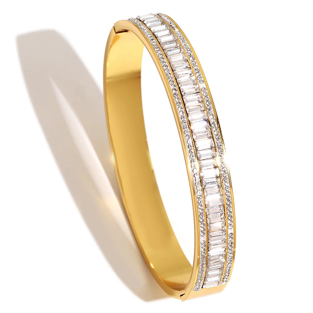 Nazakat Floral Rhinestone Cuff Bangle – Waterproof Stainless Steel Bracelet