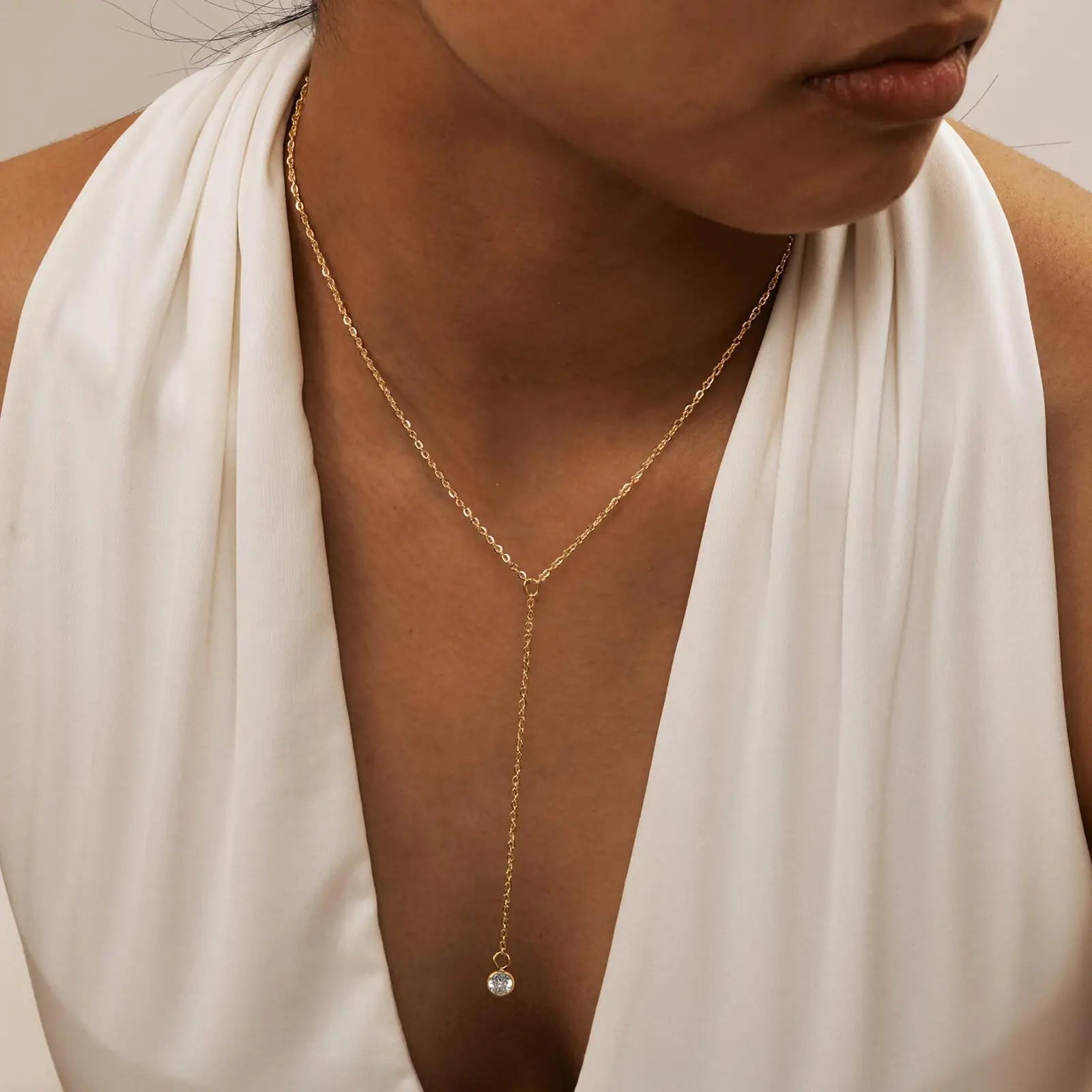 18k Gold Plated Y Lariat Necklace for Women, Laryerd Multilayer Long Chain Drop Necklace, Stainless Steel Aesthetics Jewelry